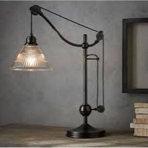 New Pottery Barn Bodhi Industrial Iron Table Lamp, Bronze Finish, Ribbed Shade 2